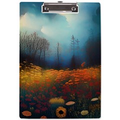 Wildflowers Field Outdoors Clouds Trees Cover Art Storm Mysterious Dream Landscape A4 Acrylic Clipboard