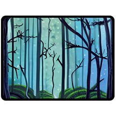 Nature Outdoors Night Trees Scene Forest Woods Light Moonlight Wilderness Stars 80  X 56  Fleece Blanket (large)