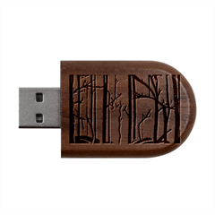 Nature Outdoors Night Trees Scene Forest Woods Light Moonlight Wilderness Stars Wood Oval Usb Flash Drive