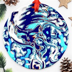 Trippy Dippy Bears Blue Dancing Greatful Dead Skull Steal Your Face Ornament (round Filigree)