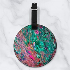 Green Pour Nappa Leather Luggage Tag Round